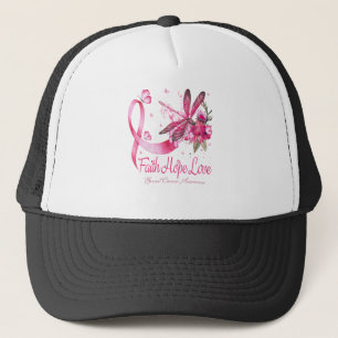 Gorra De Camionero Faith Hope Love Dragonfly Ribbon Cáncer de Mama