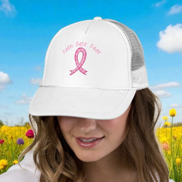 Gorra De Camionero Faith Over Fear Hat | Pink Ribbon Heart Hat