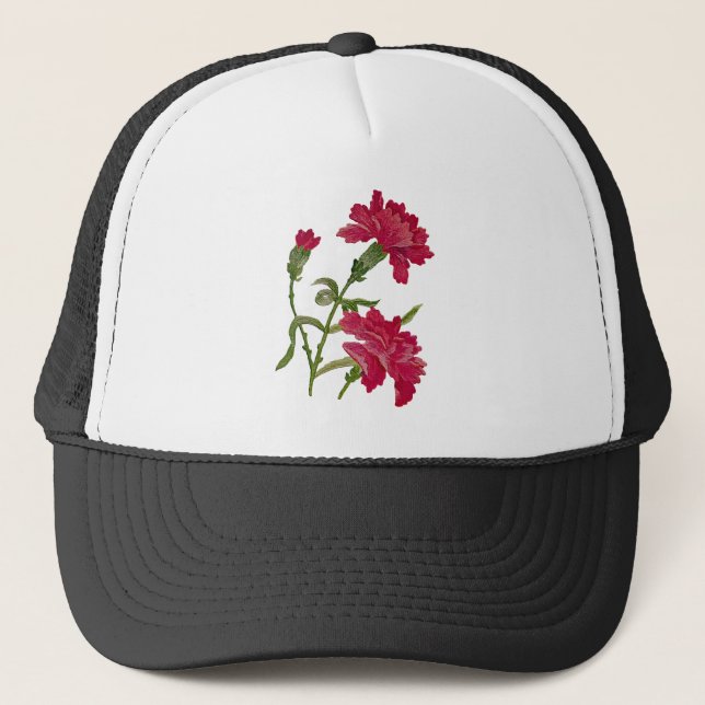 Gorra De Camionero Fallos bordados de claveles rojos (Anverso)