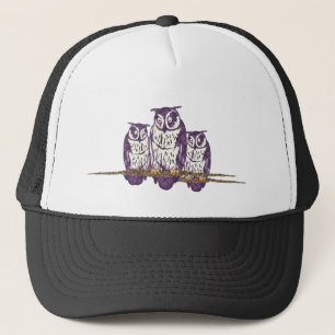 Gorra De Camionero Familia de búhos geométricos con estilo morado