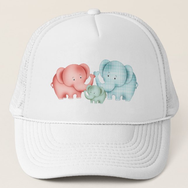 Gorra De Camionero Familia De Elefantes Mamá Papá Y Bebé (Anverso)