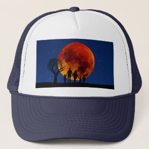 Gorra De Camionero Familia Eclipse Lunar de Luna de Sangre