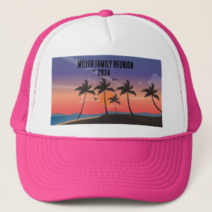 GORRA DE CAMIONERO FAMILIA REUNION BEACH PINK PERSONALIZADO TRUCKER H