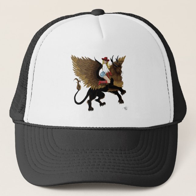 Gorra De Camionero Fantasía de león alado de vaca rojo (Anverso)