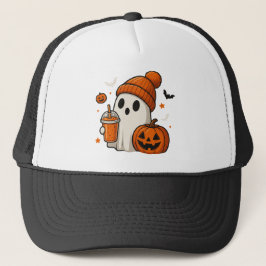 Gorra De Camionero Fantasma de Halloween con calabaza y bebida