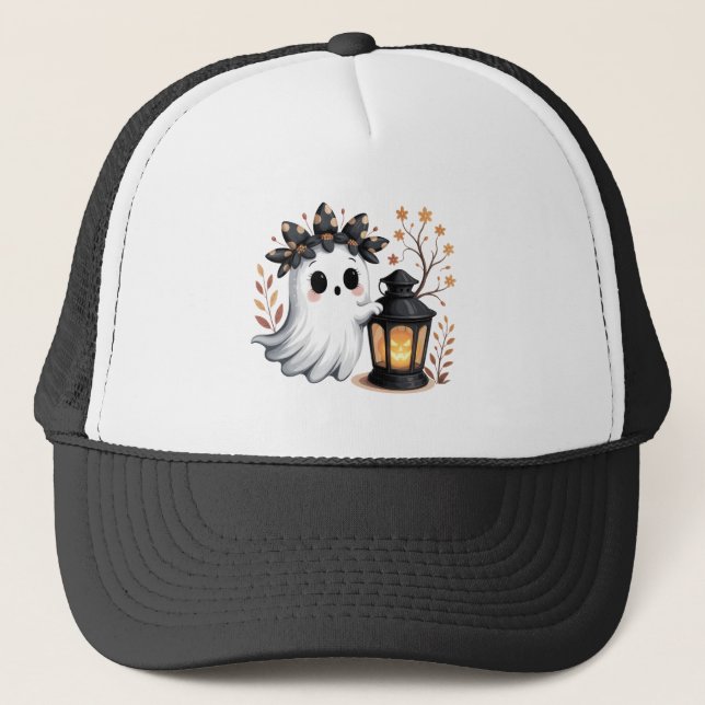 Gorra De Camionero Fantasma Lindo con Linterna de Calabaza (Anverso)