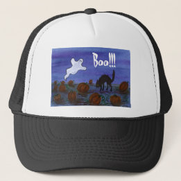 Gorra De Camionero Fantasma y gato negro en la Halloween del parche d
