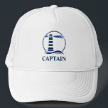 Gorra De Camionero Faro clásico náutico<br><div class="desc">Capitán del Faro Náutico Azul de la Marina en Gorra de Personalizable Blanco.</div>