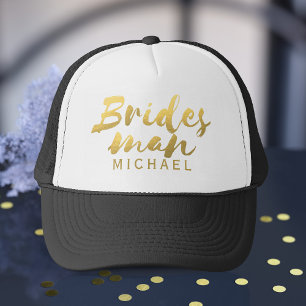 Gorra De Camionero Faux Relieve metalizado dorado Bridesman Boda Truc