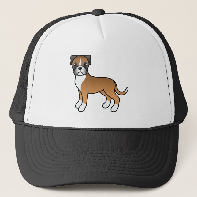 Gorra De Camionero Fawn Boxer Dog Cute Cartog Ilustracion Perro (Anverso)