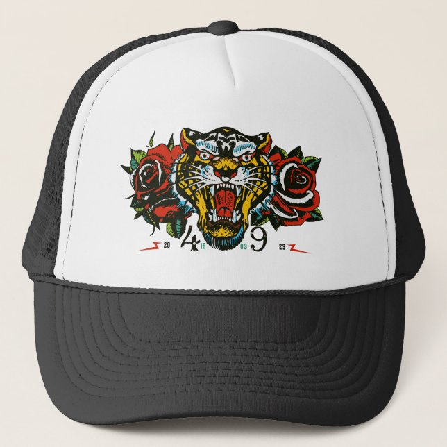 Gorra De Camionero fearless wild soul tigre tattoo rose fleur (Anverso)