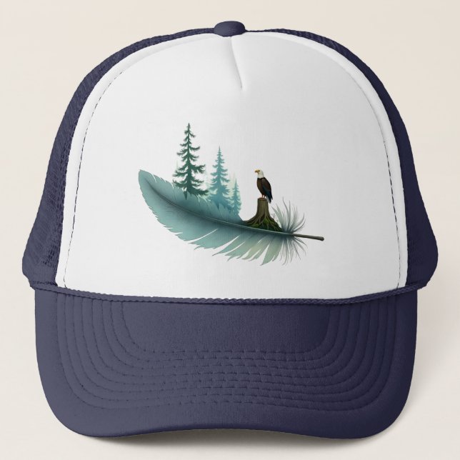 Gorra De Camionero Feather y Trees de águilas calvas (Anverso)
