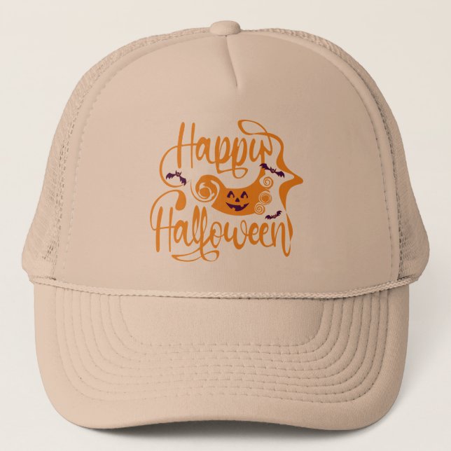 Gorra De Camionero Felices murciélagos de Halloween jack o lantern (Anverso)