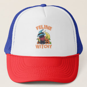 Gorra De Camionero Feline Witchy Funny Spooky Halloween Cat Kitten