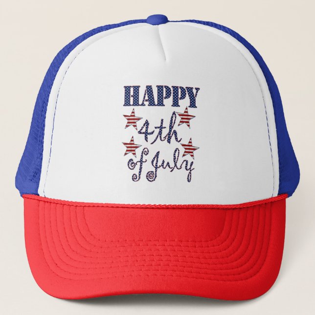 Gorra De Camionero Feliz 4 de julio Estrellas y franjas Azul Blanco R (Anverso)