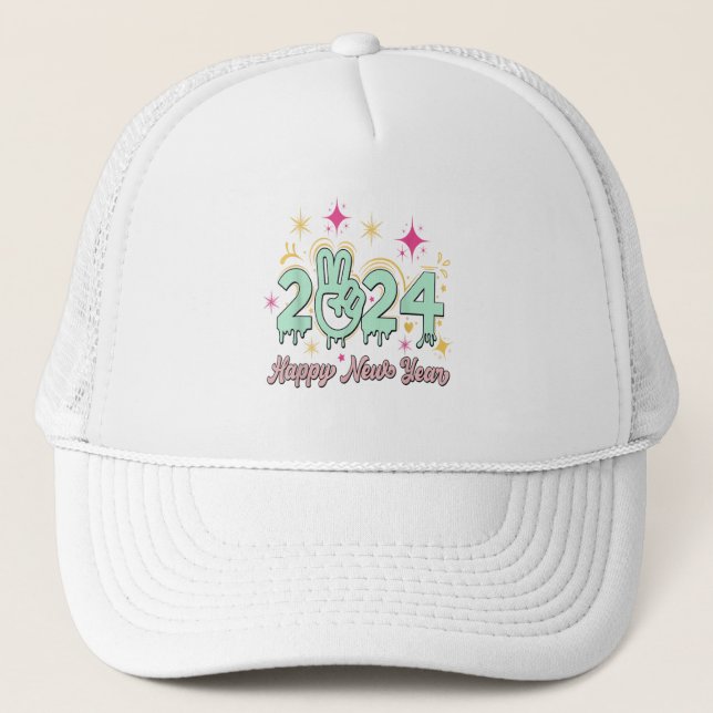 Gorra De Camionero Feliz Año Nuevo 2024 Adiós 2023 Hola 2024 (Anverso)