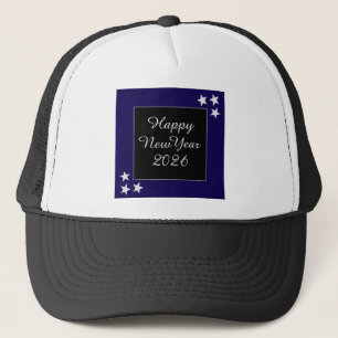 Gorra De Camionero Feliz Año Nuevo 2026 Estrellas Plateadas Negras y