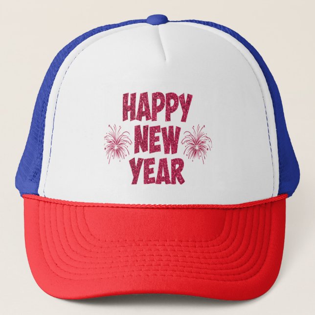 Gorra De Camionero Feliz Año Nuevo Purpurina (Anverso)