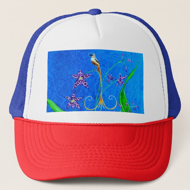 Gorra De Camionero Feliz ave orquídea hawaiana (Anverso)
