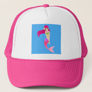 Gorra De Camionero Feliz Chica de sirena con pelo rosado