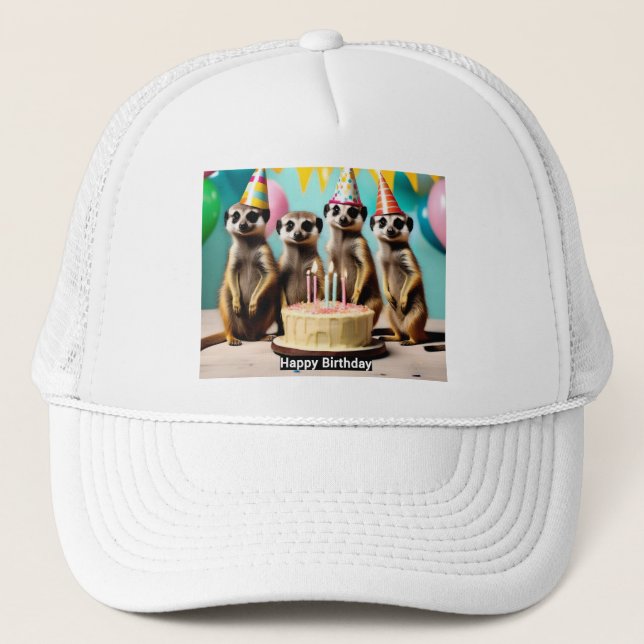 Gorra De Camionero Feliz cumpleaños Meerkat, (Anverso)