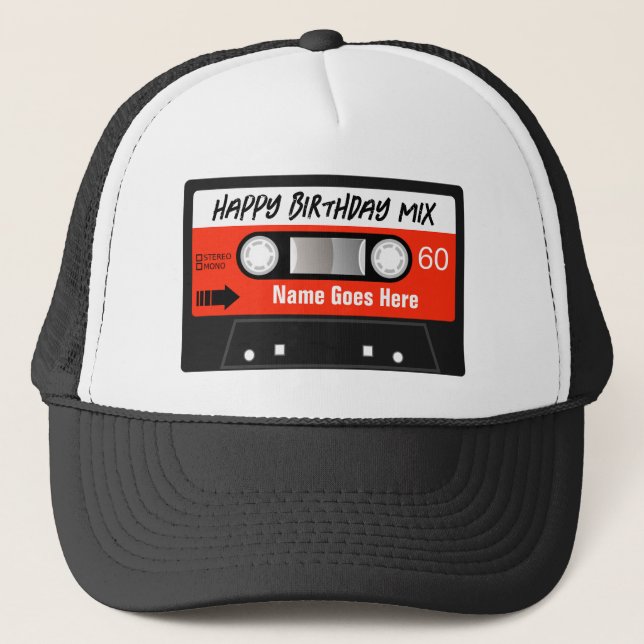 Gorra De Camionero Feliz cumpleaños mixtape Cassette rojo personaliza (Anverso)