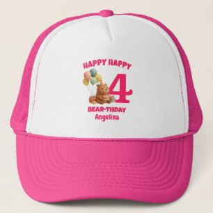Gorra De Camionero FELIZ CUMPLEAÑOS Osito de peluche Cumpleaños 4 año