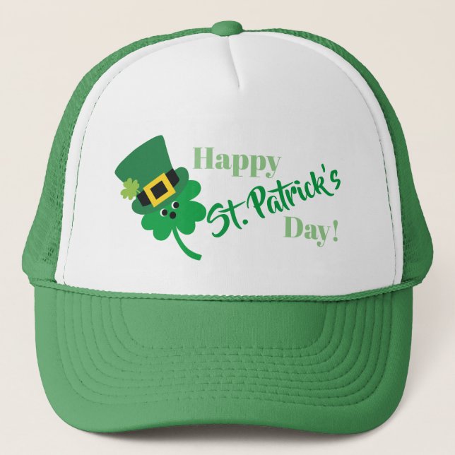 Gorra De Camionero Feliz Día de San Patrón Shamrock (Anverso)