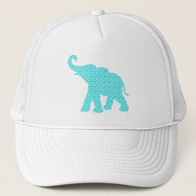 Gorra De Camionero Feliz Elefante-Arte Patrón Verde Moderno (Anverso)