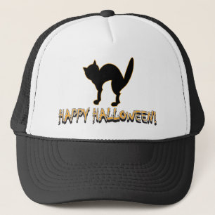 Gorra De Camionero Feliz Gato Negro de Halloween