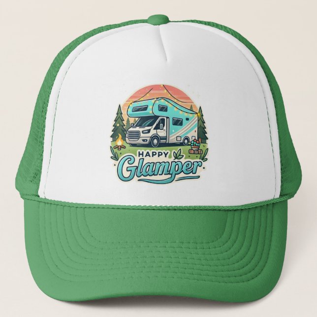 Gorra De Camionero Feliz Glamper RV Adventure Trucker Hat (Anverso)