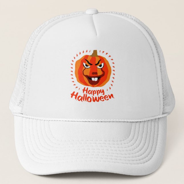 Gorra De Camionero 🎃 Feliz Halloween - Calabaza divertida, asustada  (Anverso)