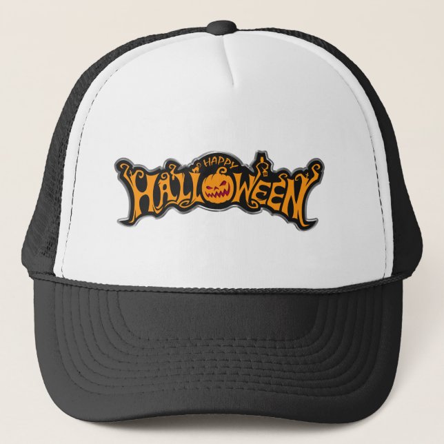 Gorra De Camionero Feliz Halloween Ruby Eye Pumpkin Silver Frame (Anverso)