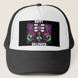Gorra De Camionero Feliz Halloween Whimsical Witch Boots Purple Green