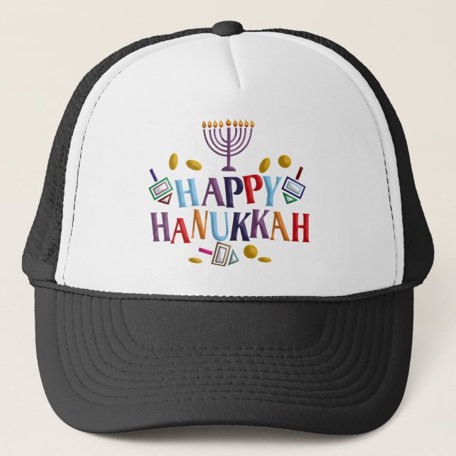 Gorra De Camionero Feliz Hanukkah (Anverso)