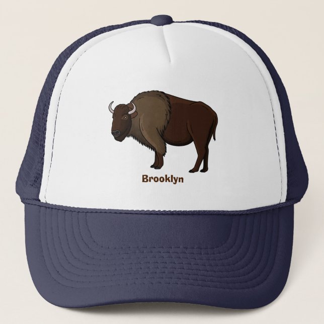 Gorra De Camionero Feliz ilustracion de búfalo de bisonte americano (Anverso)