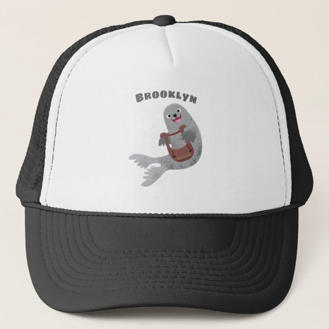 Gorra De Camionero Feliz ilustracion de personalizado de foca de arpa (Anverso)