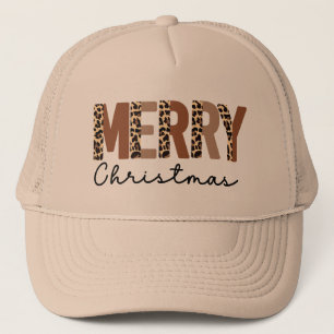 Gorra De Camionero "Feliz Navidad" Bloque de color moderno Leopard Bo