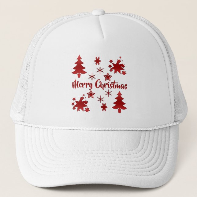 Gorra De Camionero Feliz Navidad, diseño rojo de fiestas, (Anverso)