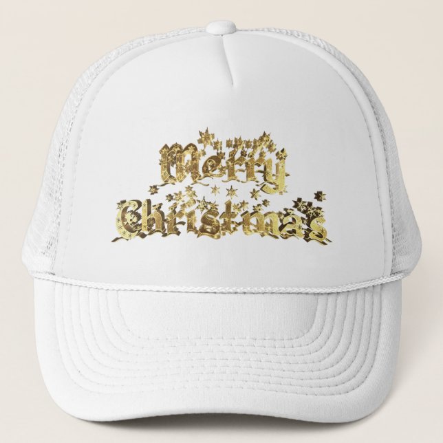 Gorra De Camionero Feliz Navidad Elegante Oro Estrellas Typografía (Anverso)