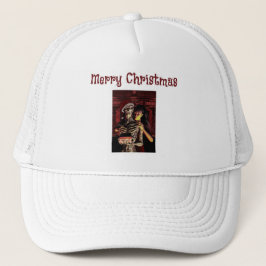 Gorra De Camionero Feliz Navidad. Esqueleto divertido con mujer