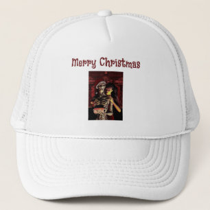 Gorra De Camionero Feliz Navidad. Esqueleto divertido con mujer