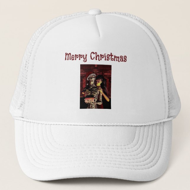Gorra De Camionero Feliz Navidad. Esqueleto divertido con mujer (Anverso)