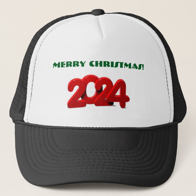 Gorra De Camionero Feliz Navidad Green Text 2024 Red Text Stylish (Anverso)
