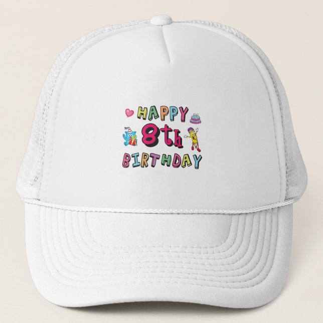 Gorra De Camionero Feliz octavo cumpleaños. Sorpresa de 8 años al día (Anverso)