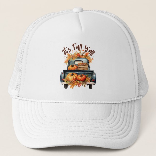 Gorra De Camionero Feliz otoño - Camión rústico con calabazas (Anverso)