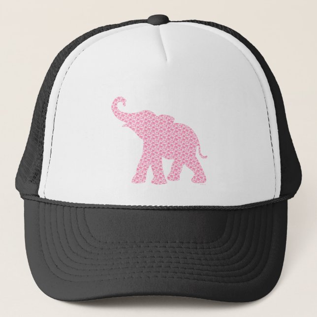 Gorra De Camionero Felíz patrón de elefante rosa (Anverso)