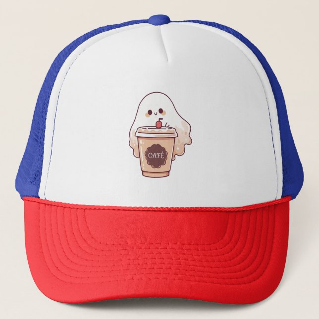 Gorra De Camionero Feliz Pegatina de café a Ghost Loves (Anverso)