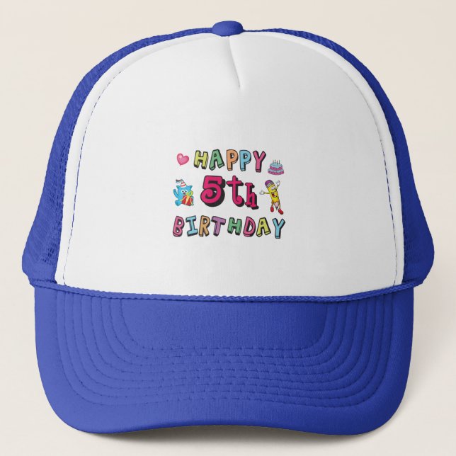 Gorra De Camionero Feliz quinto cumpleaños deseos de cumpleaños de 5  (Anverso)