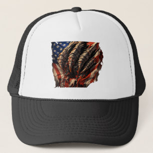Gorra De Camionero Feroz monstruo rompiendo arte de la bandera estado